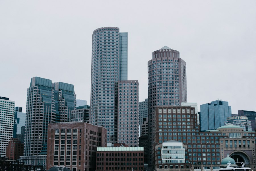 Downtown Boston's towers next to older brick buildings