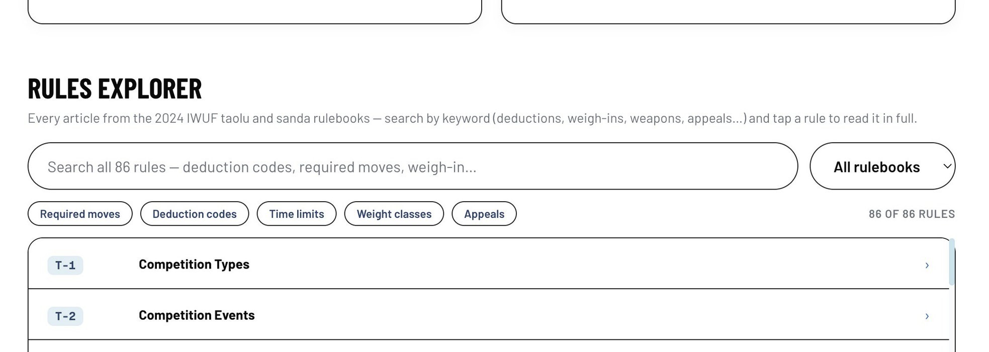 Rules explorer search box with filters for deduction codes and time limits