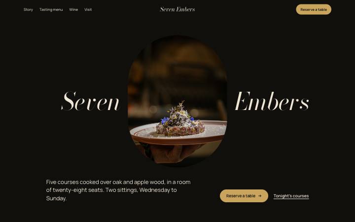 Seven Embers, Wood-fired tasting menu